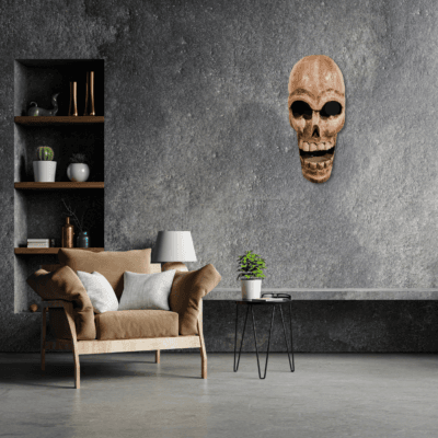 El Yapımı Tik Ağacı Kuru Kafa Maskesi