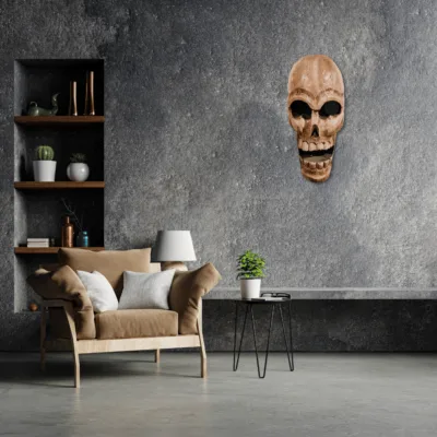 El Yapımı Tik Ağacı Kuru Kafa Maskesi