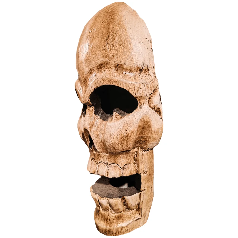 El Yapımı Tik Ağacı Kuru Kafa Maskesi