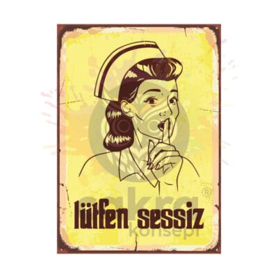Hemşire Lütfen Sessiz Ahşap Retro Poster