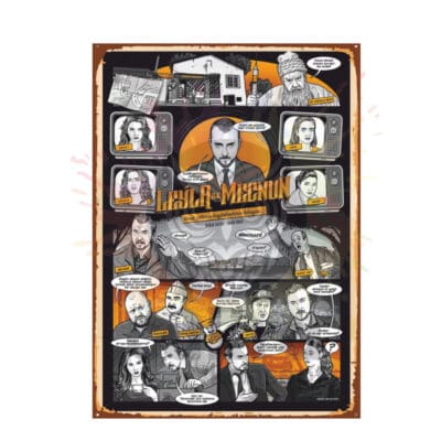 Leyla ile Mecnun Karikatür Ahşap Retro Poster