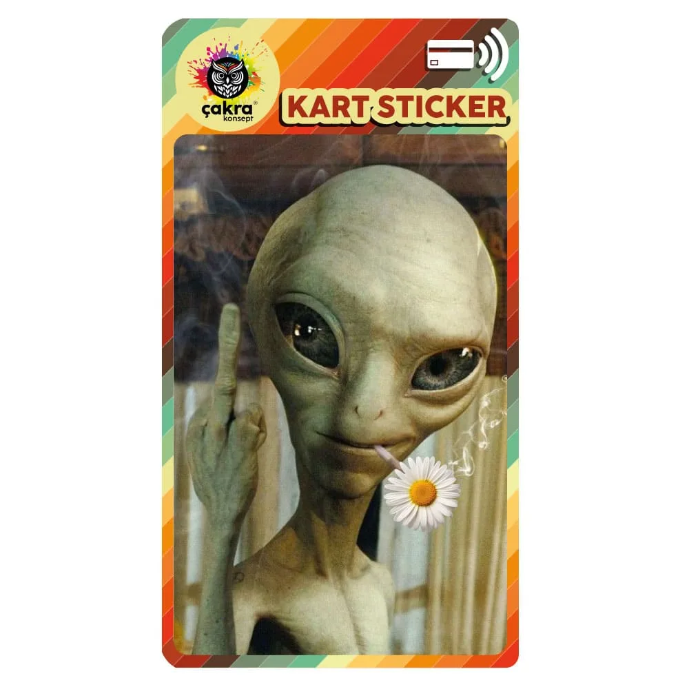 Orta Parmak Uzaylı Kart Sticker