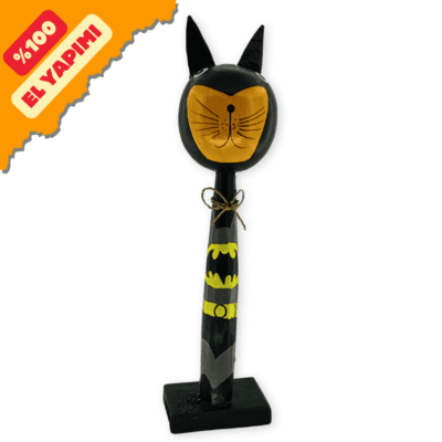 El Yapımı Tik Ağacı Koca Kafalı Batman Kedi Büyük Boy