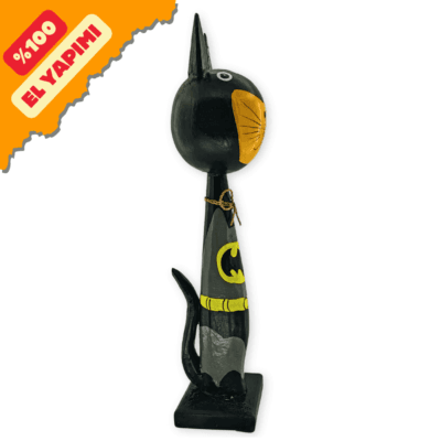 El Yapımı Tik Ağacı Koca Kafalı Batman Kedi Büyük Boy