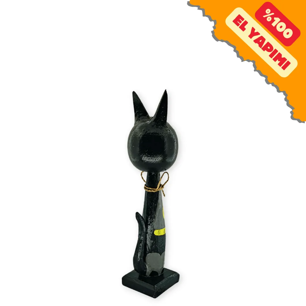 El Yapımı Tik Ağacı Koca Kafalı Batman Kedi Küçük Boy