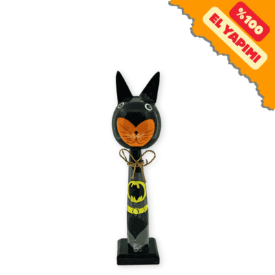 El Yapımı Tik Ağacı Koca Kafalı Batman Kedi Küçük Boy