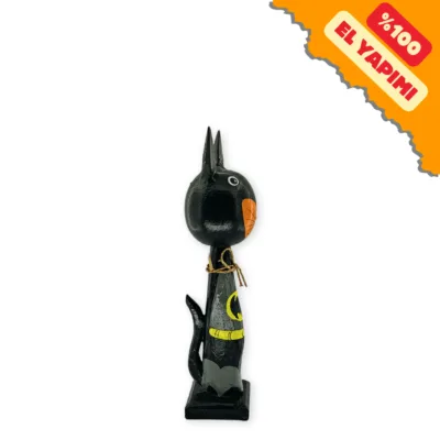 El Yapımı Tik Ağacı Koca Kafalı Batman Kedi Küçük Boy