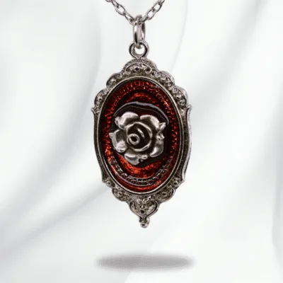 Gotik Kırmızı Mineli Çiçekli Kolye