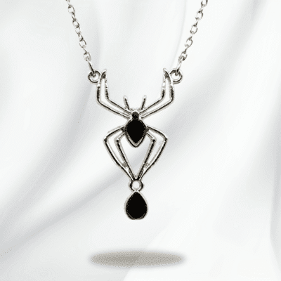 Siyah Mineli Gotik Örümcek Kolye