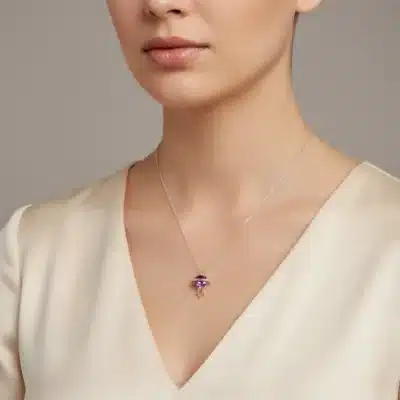 Mor Taşlı Gezegen Kolye Gümüş Renk