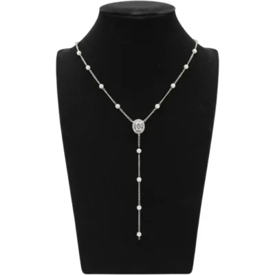 Oval Zirkon ve İnci Detaylı Çelik Y Kolye (1)