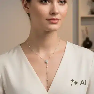 Oval Zirkon ve İnci Detaylı Çelik Y Kolye (1)