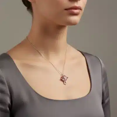 Pembe Taşlı Gezegen Kolye Gümüş Renk