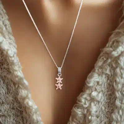 Pembe Taşlı İkili Minimal Yıldız Kolye