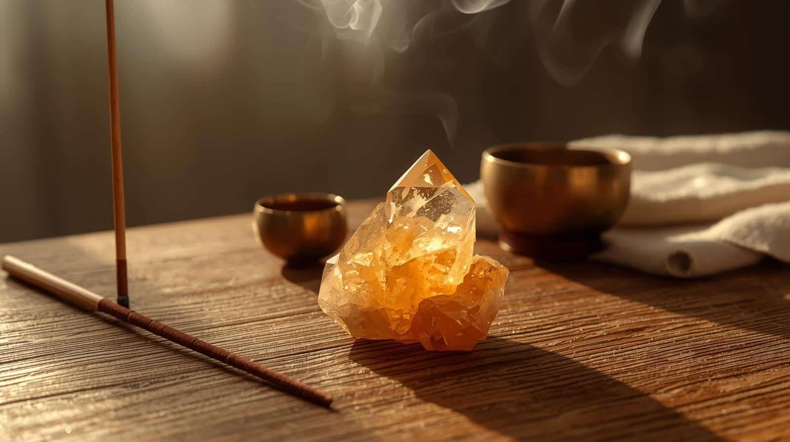 Altın sarısı doğal sitrin taşı kristalinin yakından görünümü