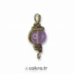 Ametist Kristal Minimal Tel Sarım Kolye Ucu