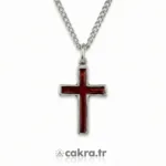 Kırmızı Mineli Haç Kolye